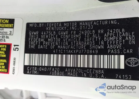 2023 Toyota Camry Le из США, поврежденный, VIN 4T1C11AKXPU770849